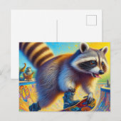 Schattig Raccoon Skateboarden Briefkaart (Voorkant / Achterkant)