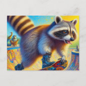 Schattig Raccoon Skateboarden Briefkaart (Voorkant)
