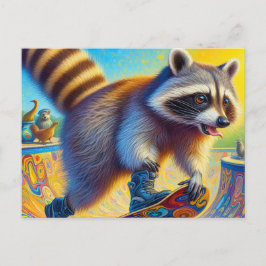 Schattig Raccoon Skateboarden Briefkaart