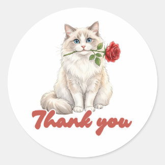 Schattig Ragdoll Kitten met Rode Roos Waterverf Ka Ronde Sticker