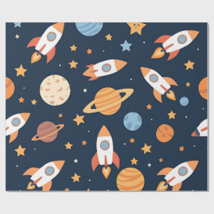 Schattig Raketten Planeten Ruimte Patroon Cadeaupapier