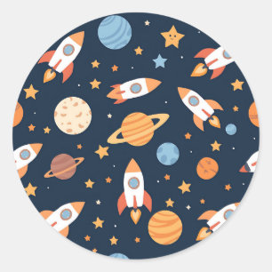 Schattig Raketten Planeten Ruimte Patroon Ronde Sticker