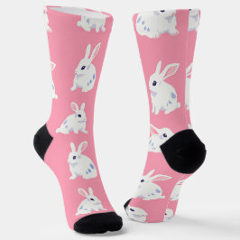 Schattig Realistisch Wit Bunny, Roze Patroon Sokken