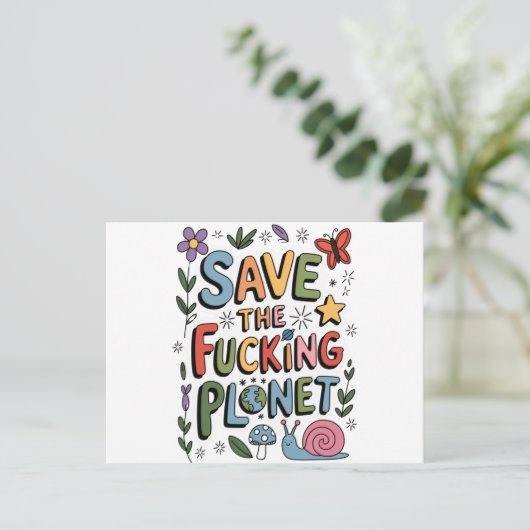 Schattig Red de Planeet Milieu Ecoactivist Briefkaart (Staand voorkant)