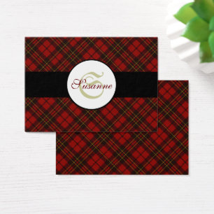 Schattig Red Kersttartan Monogram Visitekaartje
