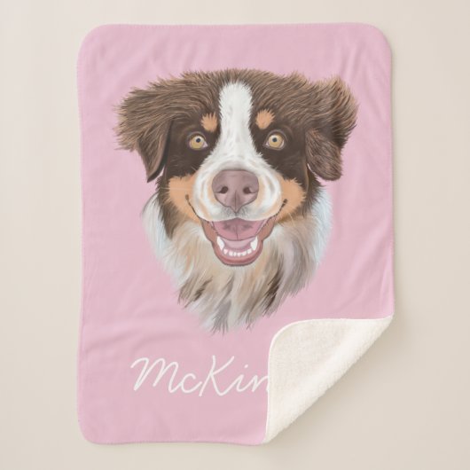 Schattig Red Tri Aussie | Roze | Gepersonaliseerd Sherpa Deken (Voorkant)