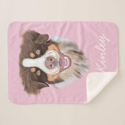 Schattig Red Tri Aussie | Roze | Gepersonaliseerd Sherpa Deken (Voorkant (horizontaal))