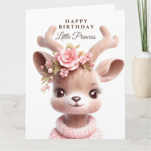 Schattig reekalf, babyhert in roze jurk met bloeme kaart