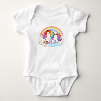 Schattig Regenboog Eenhoorn Snuffelend aan Bloemen Romper