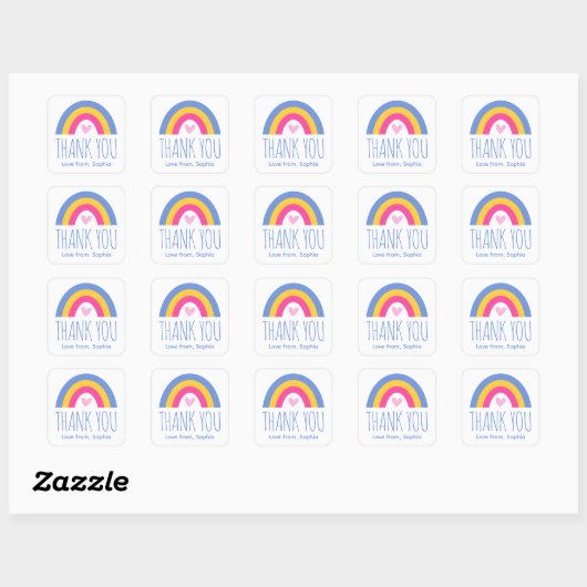Schattig Regenboog Hart Kinderen Dank Je Verjaarda Vierkante Sticker (Vel)