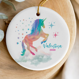 Schattig Regenboog Holografisch Fantasie Eenhoorn Keramisch Ornament