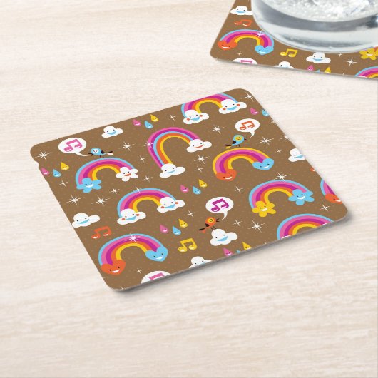 schattig regenboogpatroon kartonnen onderzetters (Schuin)