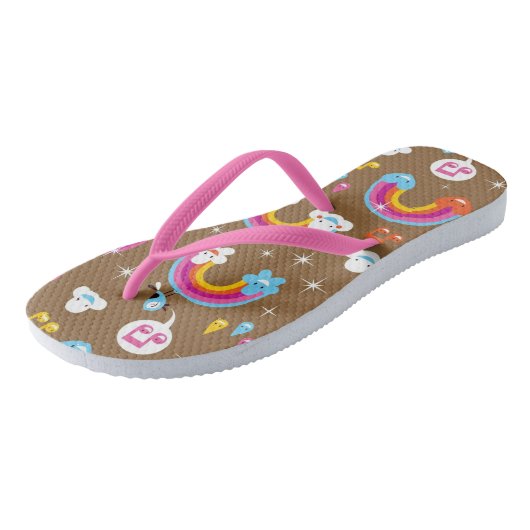schattig regenboogpatroon teenslippers (Schuin)