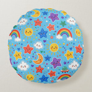Schattig regenboogruimte naadloos patroon rond kussen