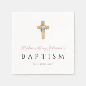 Schattig Religieus Roze Bloemenkruis Doop Servet (Voorkant)