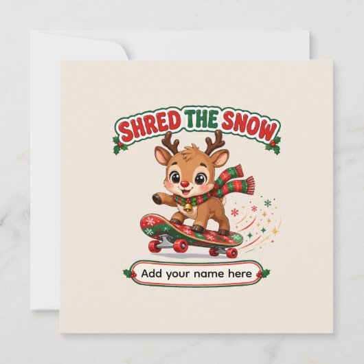 Schattig Rendier dat Sneeuw Versnippert op Skatebo Kaart (Achterkant)