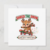Schattig Rendier dat Sneeuw Versnippert op Skatebo Kaart (Voorkant)