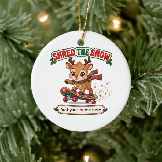 Schattig rendier dat sneeuw versnippert skateboard keramisch ornament (Boom)