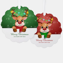 Schattig Rendier Duo Licht Kerstklokjes Kerstmis Ornament Kaart
