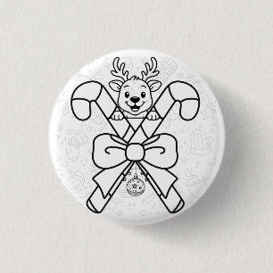 Schattig rendier en kerststokken vakantiedesign ronde button 3,2 cm