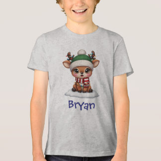 Schattig rendier in groene muts Winter Kunst Tri-Blend Shirt