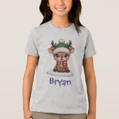 Schattig rendier in groene muts Winter Kunst Tri-Blend Shirt (Voorkant)