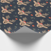 Schattig rendier in Lichten Kerstmis op Blauw Cadeaupapier (Hoek)