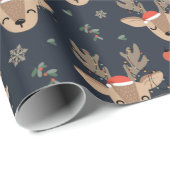 Schattig rendier in Lichten Kerstmis op Blauw Cadeaupapier (Rol Hoek)