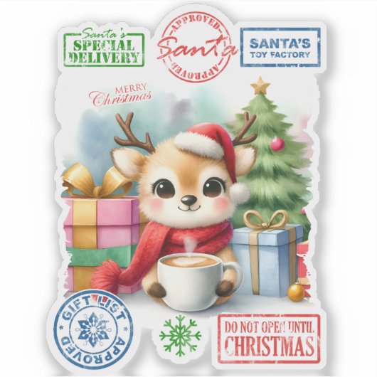 Schattig rendier Kerst sticker (Voorkant)