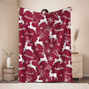 Schattig rendier Kerstmis herhalende naam rood Fleece Deken