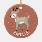 Schattig rendier kind naam kerstmis keramisch ornament (Voorkant)