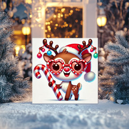 Schattig rendier met een snoepriet feestdagenkaart