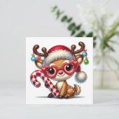 Schattig rendier met gestreepte kandijstok feestdagenkaart (Staand voorkant)
