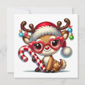 Schattig rendier met gestreepte kandijstok feestdagenkaart (Voorkant)
