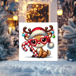 Schattig rendier met gestreepte kandijstok feestdagenkaart