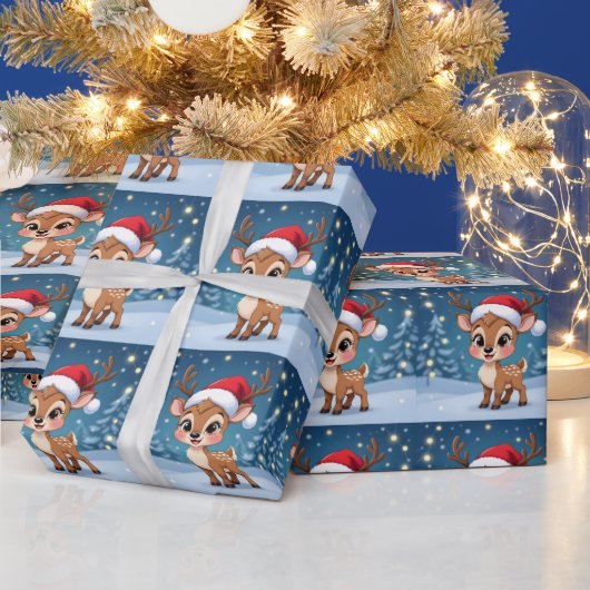 Schattig rendier met kersthoed cadeaupapier (Feestdagen)
