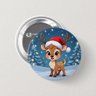 Schattig rendier met kersthoed ronde button 5,7 cm