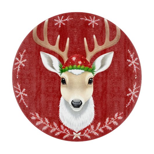 Schattig Rendier Met Kerstkrans Winter Vrolijkheid Snijplank (Voorkant)