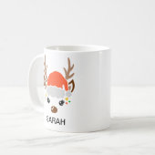 Schattig rendier met kerstmuts Aangepaste naam Koffiemok (Voorkant links)