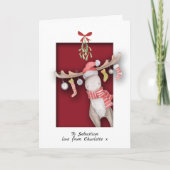 Schattig rendier met maretak Kerstmis Kaart (Voorkant)