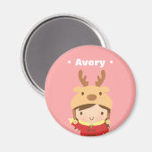 Schattig rendier Pet meisje Kinder kerst vullers Magneet (Voorkant / Achterkant)