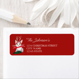 Schattig rendier retro kat rode Kerst Label