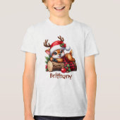 Schattig rendier rustend op boomstam winterbos	 Tri-Blend shirt (Voorkant)