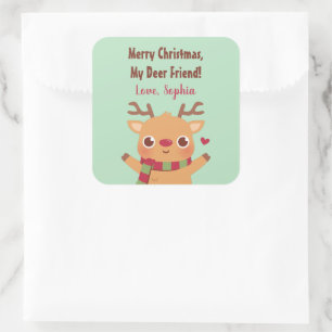 Schattig rendier, vrolijk kerstfeest mijn hert vri vierkante sticker