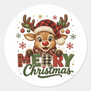 Schattig rendier vrolijk kerstfeest ronde sticker