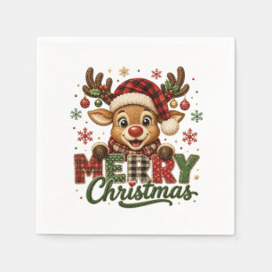 Schattig rendier vrolijk kerstfeest servet