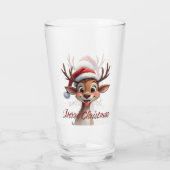 Schattig rendier wenst prettig kerstfeest glas (Achterkant)