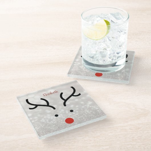 Schattig rendiergezicht, Bokeh Glazen Onderzetter (Schuin)