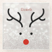 Schattig rendiergezicht, Bokeh Glazen Onderzetter (Voorkant)