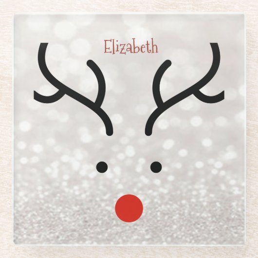 Schattig rendiergezicht, Bokeh Glazen Onderzetter (Voorkant)